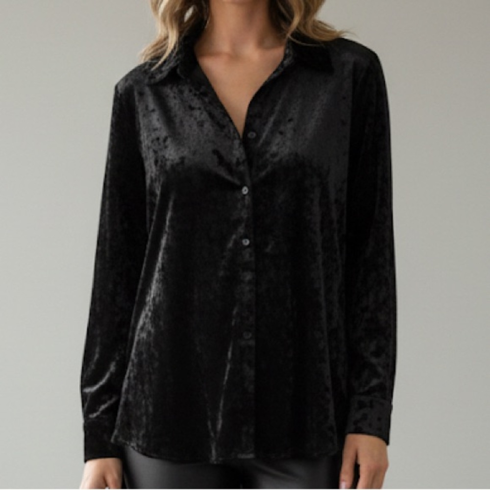 NWT Cupio Black Velvet Button Down Long Sleeve Top Shirt Women's Plus Size 2XL